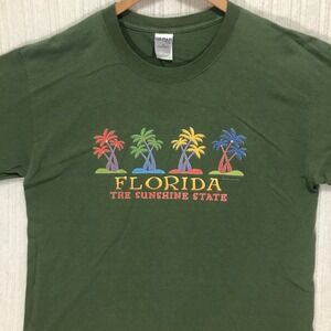 Vintage Florida Sunshine State Palm Trees Graphic Print T-Shirt Gildan Size‎ L